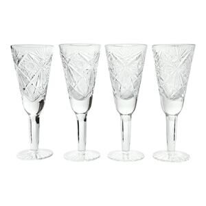 1970s Vintage Set of 4 Crystal Cut Shot Glass Liqueur Cordial Glasses 5 3/8” 2oz